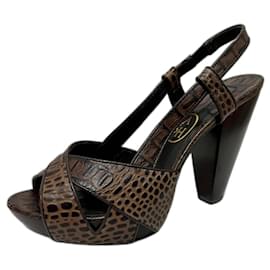 Ash-Sandálias de couro cinza com padrão crocodilo-Marrom