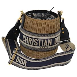 Christian Dior-Christian Dior Basket Bag Trotter Canvas Umhängetasche Rattan Blau Auth 51270BEIM-Blau