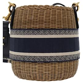 Christian Dior-Christian Dior Basket Bag Trotter Canvas Shoulder Bag Rattan Blue Auth 51270a-Blue
