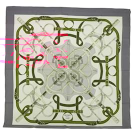 Hermès-HERMES CARRE 90 Eperon d'or Scarf Silk White Red gray Auth bs7315-White,Red,Grey