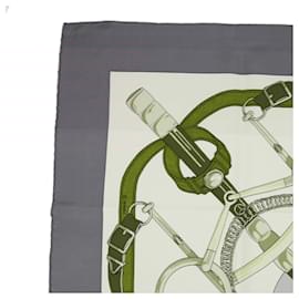 Hermès-HERMES CARRE 90 Eperon d'or Scarf Silk White Red gray Auth bs7315-White,Red,Grey