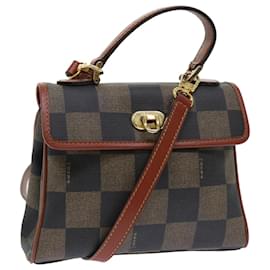 Fendi-FENDI Pecan Canvas Shoulder Bag PVC Leather 2way Khaki Brown Auth ep1539-Brown,Khaki