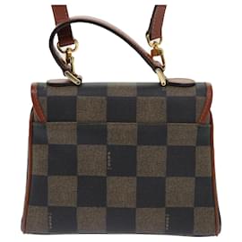 Fendi-FENDI Pecan Canvas Shoulder Bag PVC Leather 2way Khaki Brown Auth ep1539-Brown,Khaki
