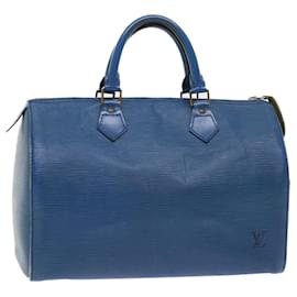 Louis Vuitton-Louis Vuitton Epi Speedy 30 Bolsa de Mão Azul Toledo M43005 Autenticação de LV 52236-Outro