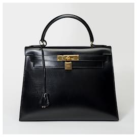 Hermès-Hermes Kelly Tasche 28 aus schwarzem Leder - 101356-Schwarz