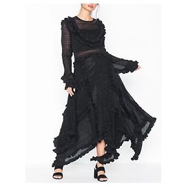 By Malene Birger Erna asymmetric ruffled pointelle-knit lurex maxi dress Black