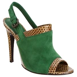 Bottega Veneta-Tri-Color Suede and Snakeskin Leather Slingback Sandals-Multiple colors,Green