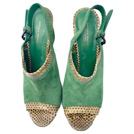 Bottega Veneta-Tri-Color Suede and Snakeskin Leather Slingback Sandals-Multiple colors,Green