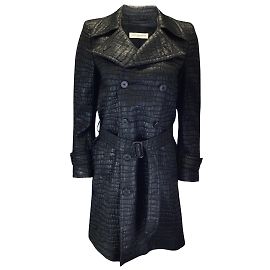 Schwarzer Jacquard-Trenchcoat mit Gürtel und Gürtel von Dries van Noten Schwarz