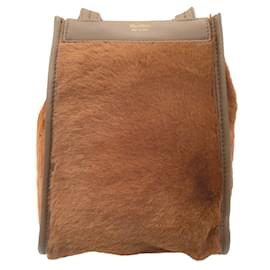 Max Mara-Max Mara Amanzia Brown calf leather Leather Trimmed Kangaroo Fur Handbag-Brown