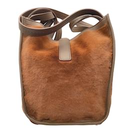 Max Mara-Max Mara Amanzia Brown calf leather Leather Trimmed Kangaroo Fur Handbag-Brown