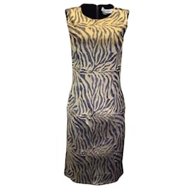 Prabal Gurung-Prabal Gurung Gold Metallic / Black Animal Print Sleeveless Jacquard Midi Dress-Golden