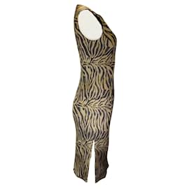 Prabal Gurung-Prabal Gurung Gold Metallic / Black Animal Print Sleeveless Jacquard Midi Dress-Golden