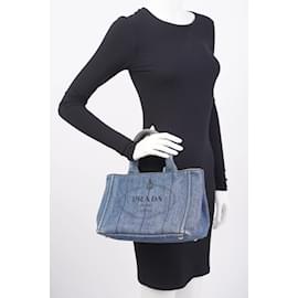 Prada-Prada Canapa Tote Blue Denim Small-Blue