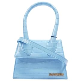 Jacquemus-Jacquemus Le Chiquito Moyen Blue Croc Embossed Leather-Blue