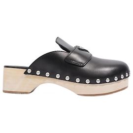 Prada Studded Clogs Black Leather EU 38 Uk 5 Black