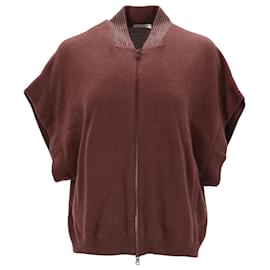 Brunello Cucinelli-Brunello Cucinelli Short Sleeve Zipped Jacket in Brown Cashmere-Brown