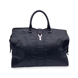 Yves Saint Laurent Black Leather Y Cabas Chyc Large Travel Bag Black