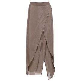 Brunello Cucinelli Layered Midi Skirt in Beige Silk Brown Beige