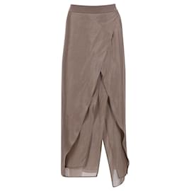 Brunello Cucinelli-Brunello Cucinelli Layered Midi Skirt in Beige Silk-Brown,Beige