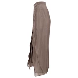 Brunello Cucinelli-Brunello Cucinelli Layered Midi Skirt in Beige Silk-Brown,Beige
