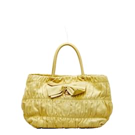 Prada-Prada Nappa Gaufre Bow Handbag Leather Shoulder Bag in Good condition-Yellow