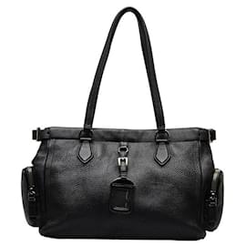 Prada-Leather Side Pocket Shoulder Bag-Black