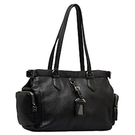 Prada-Leather Side Pocket Shoulder Bag-Black
