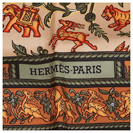 Hermès-Hermes Brown Chasse En Inde Silk Scarf-Brown