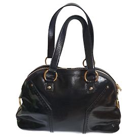 Yves Saint Laurent Handtasche Schwarz Lackleder Schwarz