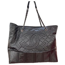 Sac cabas Chanel en cuir noir Noir