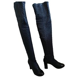 Botas Chanel de couro preto Preto