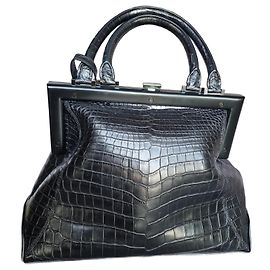 Autre Marque Bolsa de couro de crocodilo preta Preto