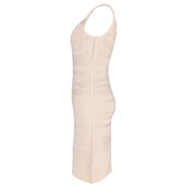 Herve Leger-Herve Leger Gemma Vestido de bandagem com detalhe de elo de corrente de metal em rayon nude-Carne