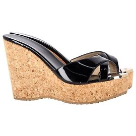 Jimmy Choo Perfume Cork Wedge Sandals in Black Patent Leather  Black