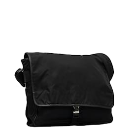 Prada-Prada Tessuto Messenger Bag Sac à bandoulière en toile en bon état-Noir