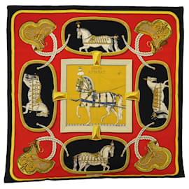 Hermès-HERMES CARRE 90 GRAND APPART Scarf Silk Red Black yellow Auth bs7740-Black,Red,Yellow