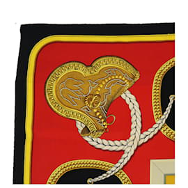 Hermès-HERMES CARRE 90 GRAND APPART Bufanda Seda Rojo Negro amarillo Auth bs7740-Negro,Roja,Amarillo