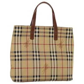 Burberry-BURBERRY Nova Check Handtasche PVC Leder Beige Auth yk8286-Beige