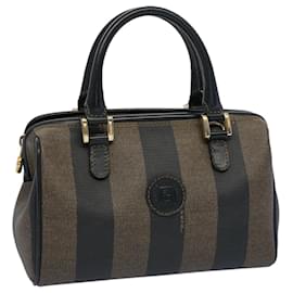Fendi-FENDI Pecan Canvas Mini Boston Bag Noir Marron Auth 52490-Marron,Noir