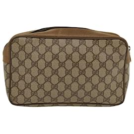 Gucci-GUCCI GG Canvas Clutch Bag PVC Leder Beige 89.01.044 Auth yk8269-Beige