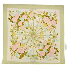Hermès-HERMES CARRE 90 ROMANTIQUE Scarf Silk Green Pink white Auth bs7739-Pink,White,Green