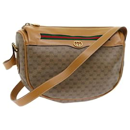 Gucci-GUCCI Micro GG Canvas Web Sherry Line Shoulder Bag PVC Leather Beige Auth ep1423-Red,Beige,Green