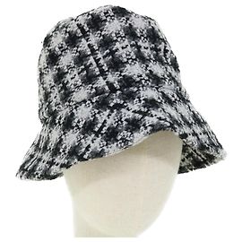 CHANEL COCO Mark Hat Wool S White Black CC Auth am4943 Black White