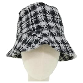 Chanel-CHANEL COCO Mark Hat Laine S Blanc Noir CC Auth am4943-Noir,Blanc