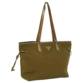 Prada-PRADA Tote Bag Nylon Leather Khaki Auth hk813-Khaki