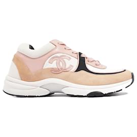 Chanel-Chanel CC Runner Pink / white / Beige Suede EU 40 Uk 7-Beige