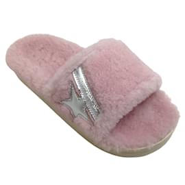 Golden Goose Deluxe Brand-Golden Goose Deluxe Brand Pink / Silver Poolstar Shearling Mules-Pink