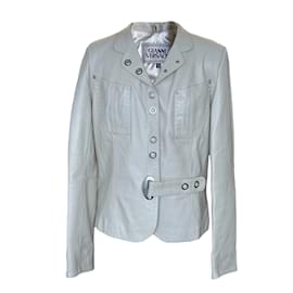 Versace White Leather Jacket S White