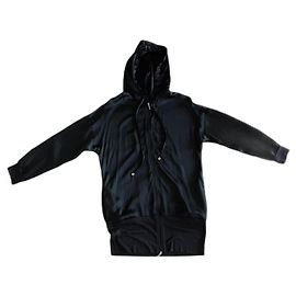 Adolfo Dominguez Giubbotto lungo nero con cappuccio e zip in seta e lyocell T.S Nero